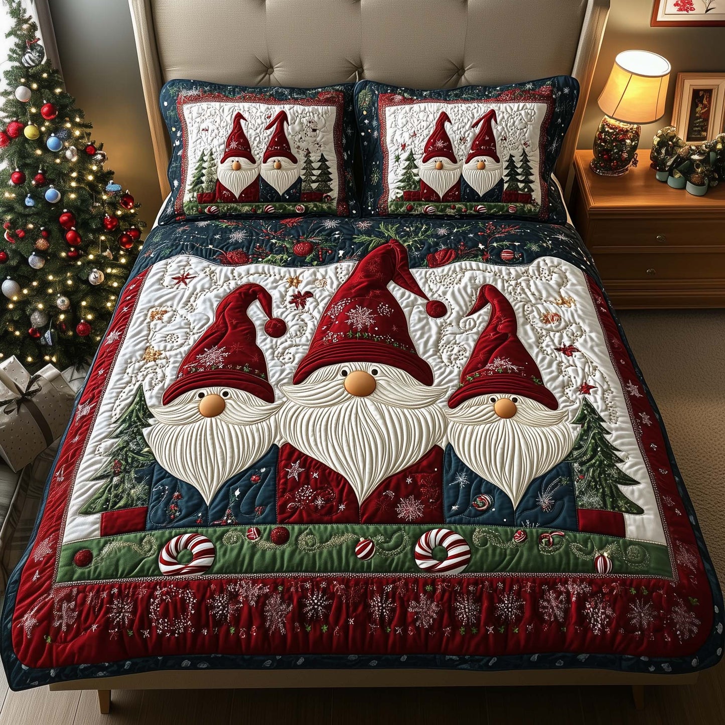 Trio Gnomes 3-Piece Quilted Bedding Set GFTOQM744