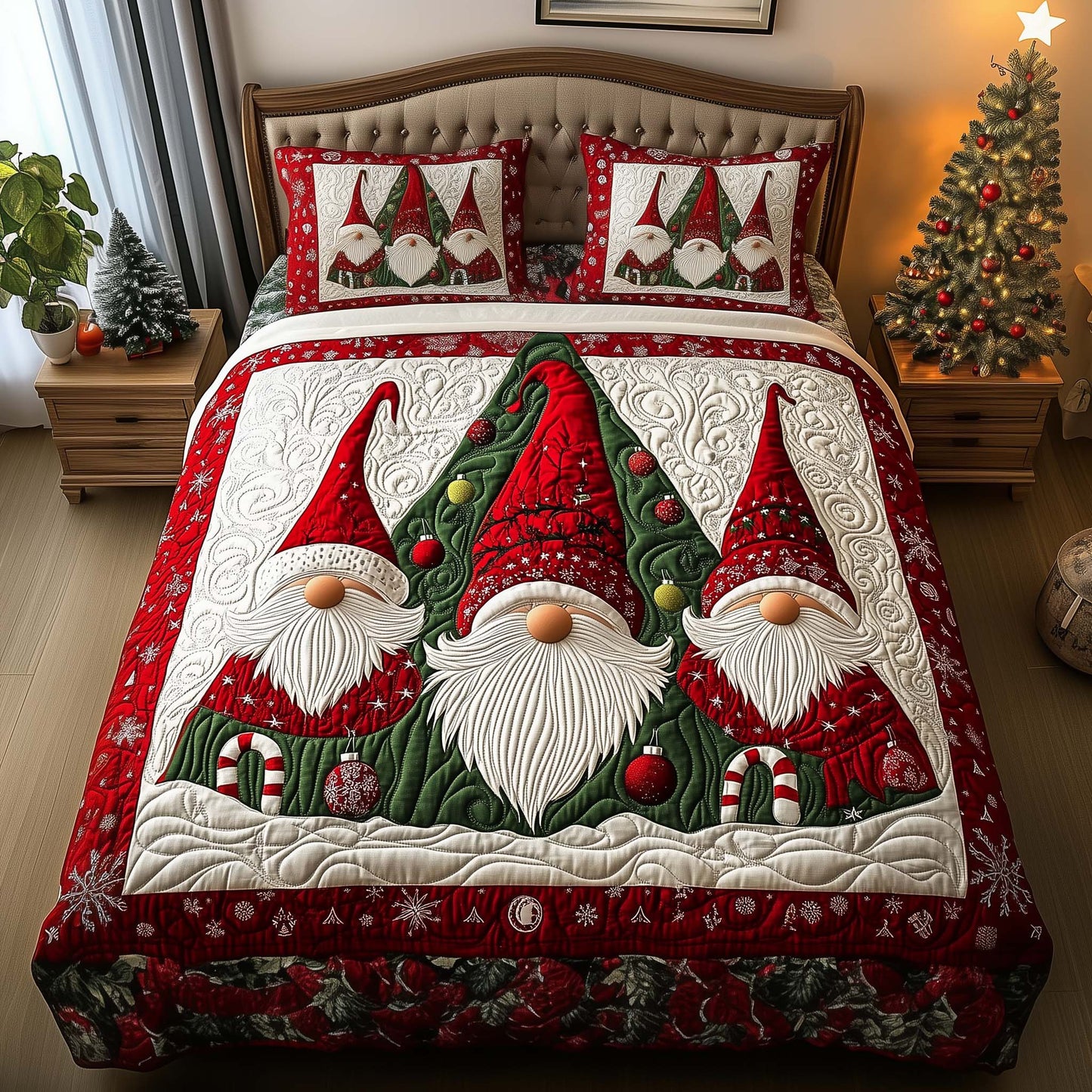 Trio Gnomes 3-Piece Quilted Bedding Set GFTOQM745