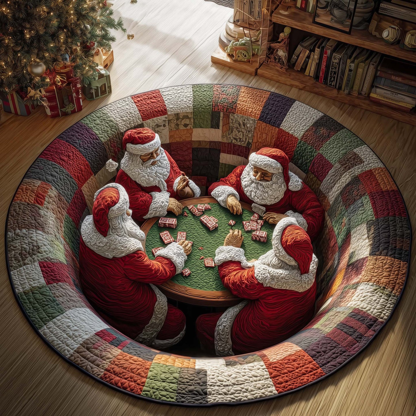 Santa Poker Quilted Round Mat GFTOQM748