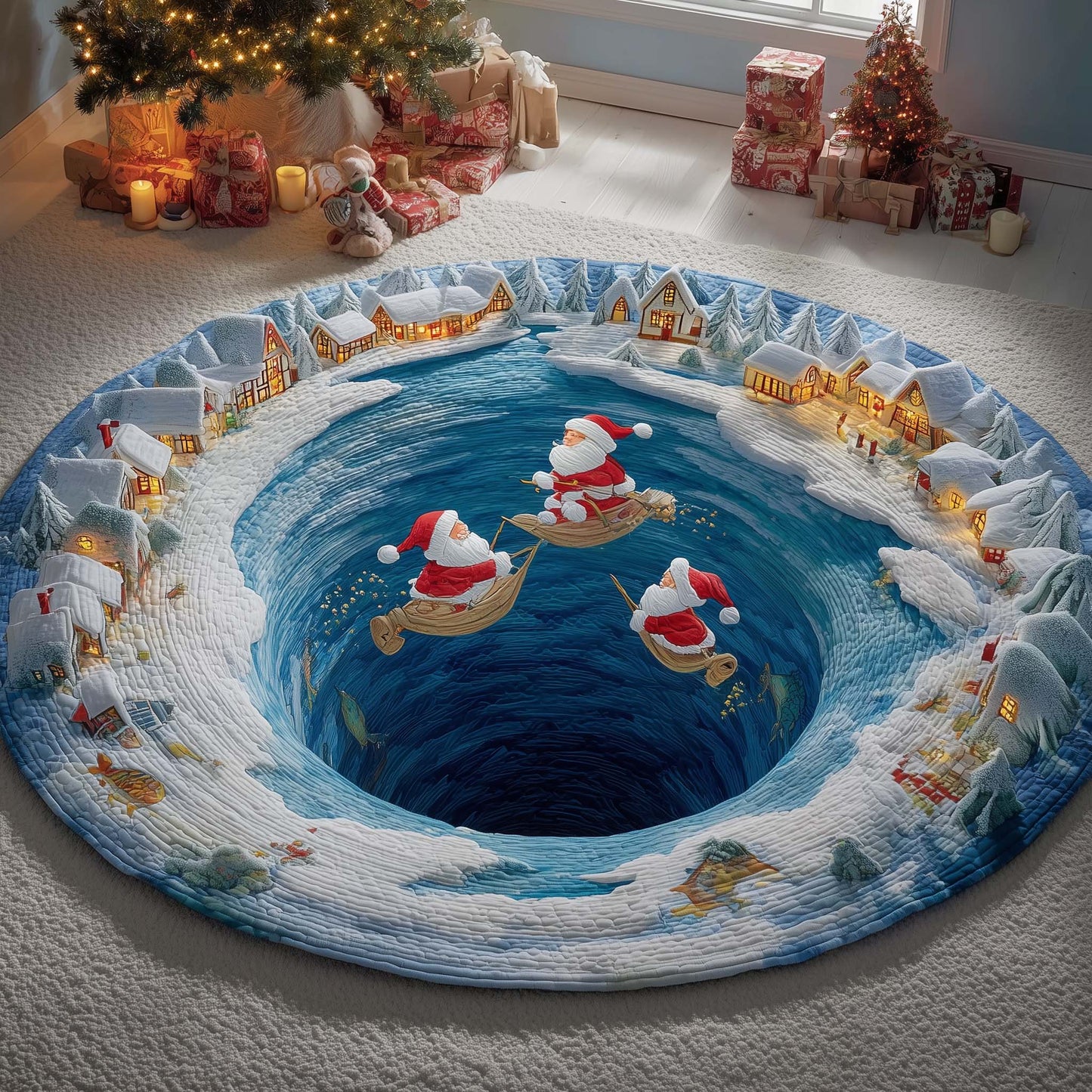 Surfing Santa Quilted Round Mat GFTOQM749