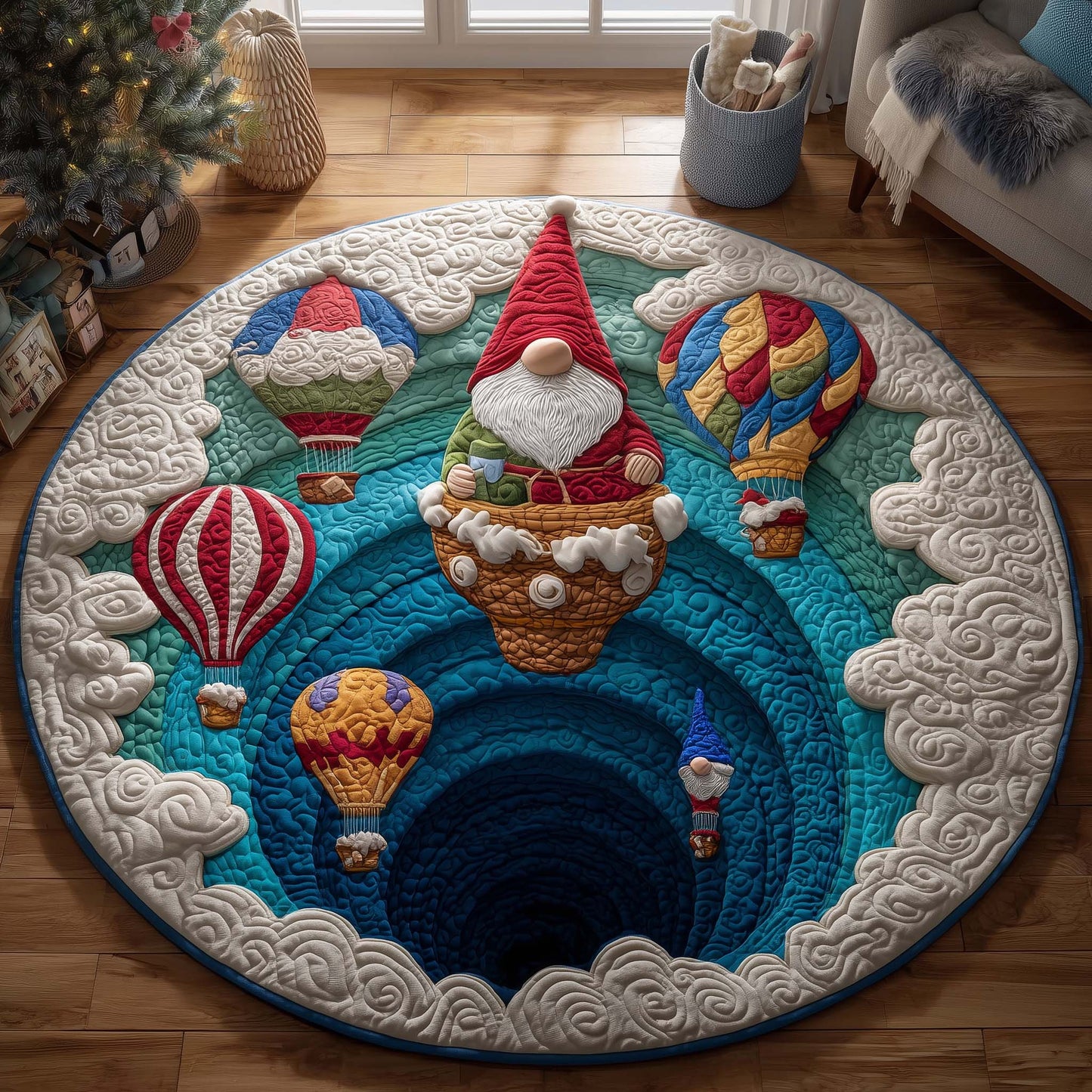 Balloon Gnomes Quilted Round Mat GFTOQM752