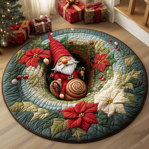 Poinsettia Gnome Quilted Round Mat GFTOQM754