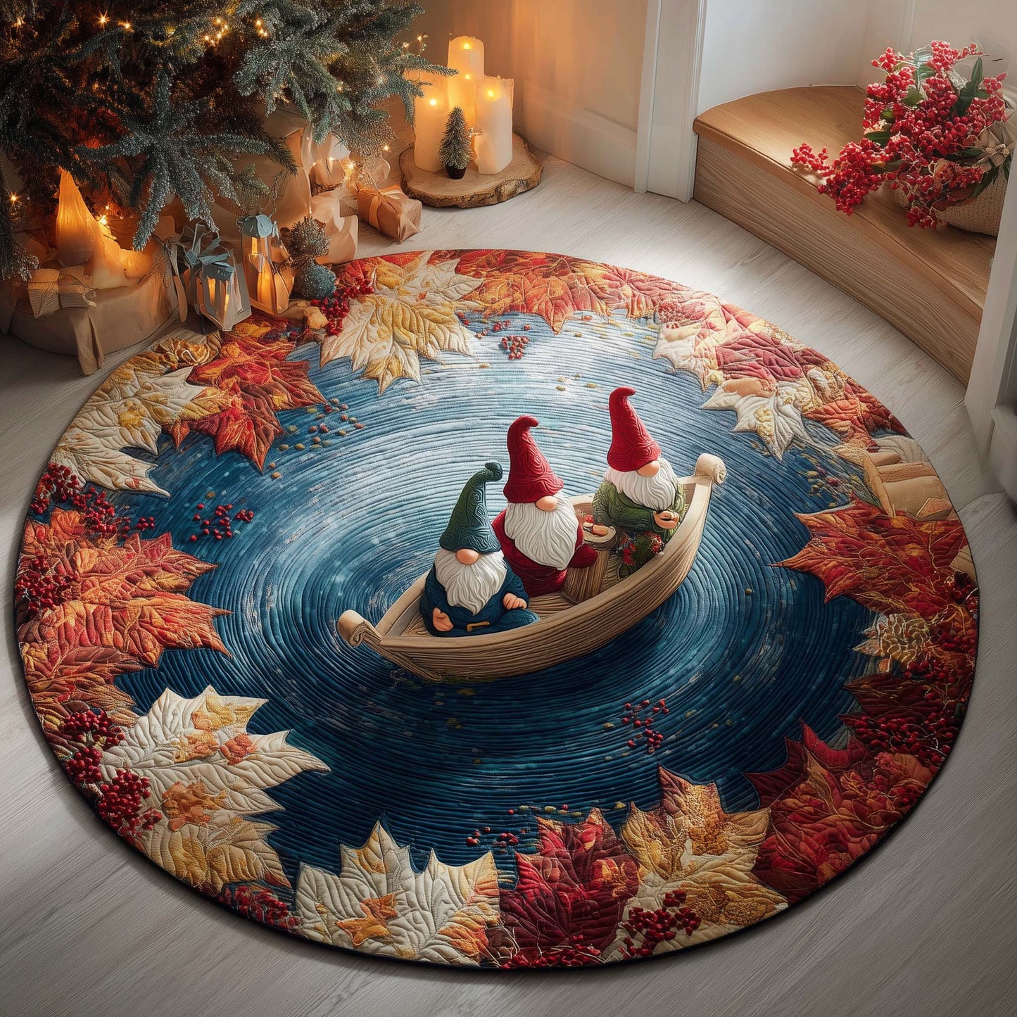 Surfing Santa Quilted Round Mat GFTOQM755