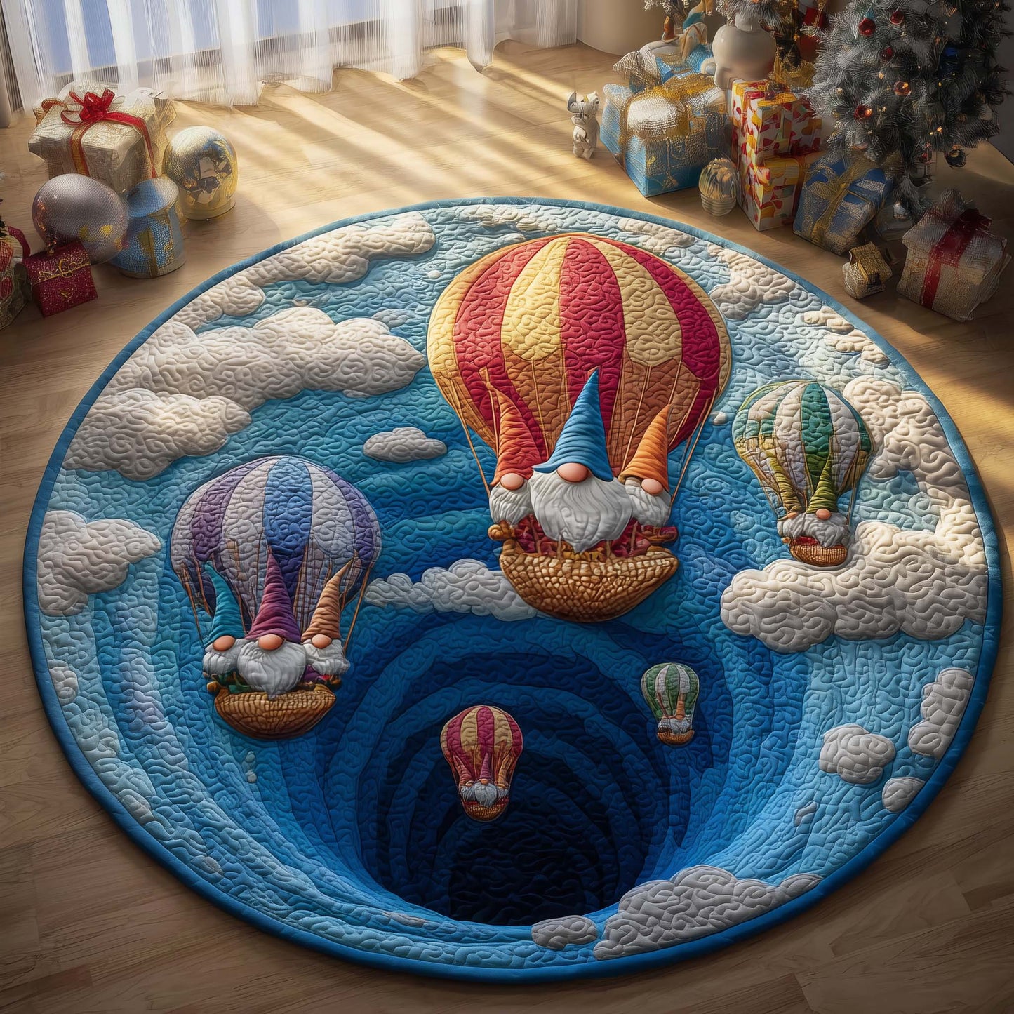 Balloon Gnomes Quilted Round Mat GFTOQM756
