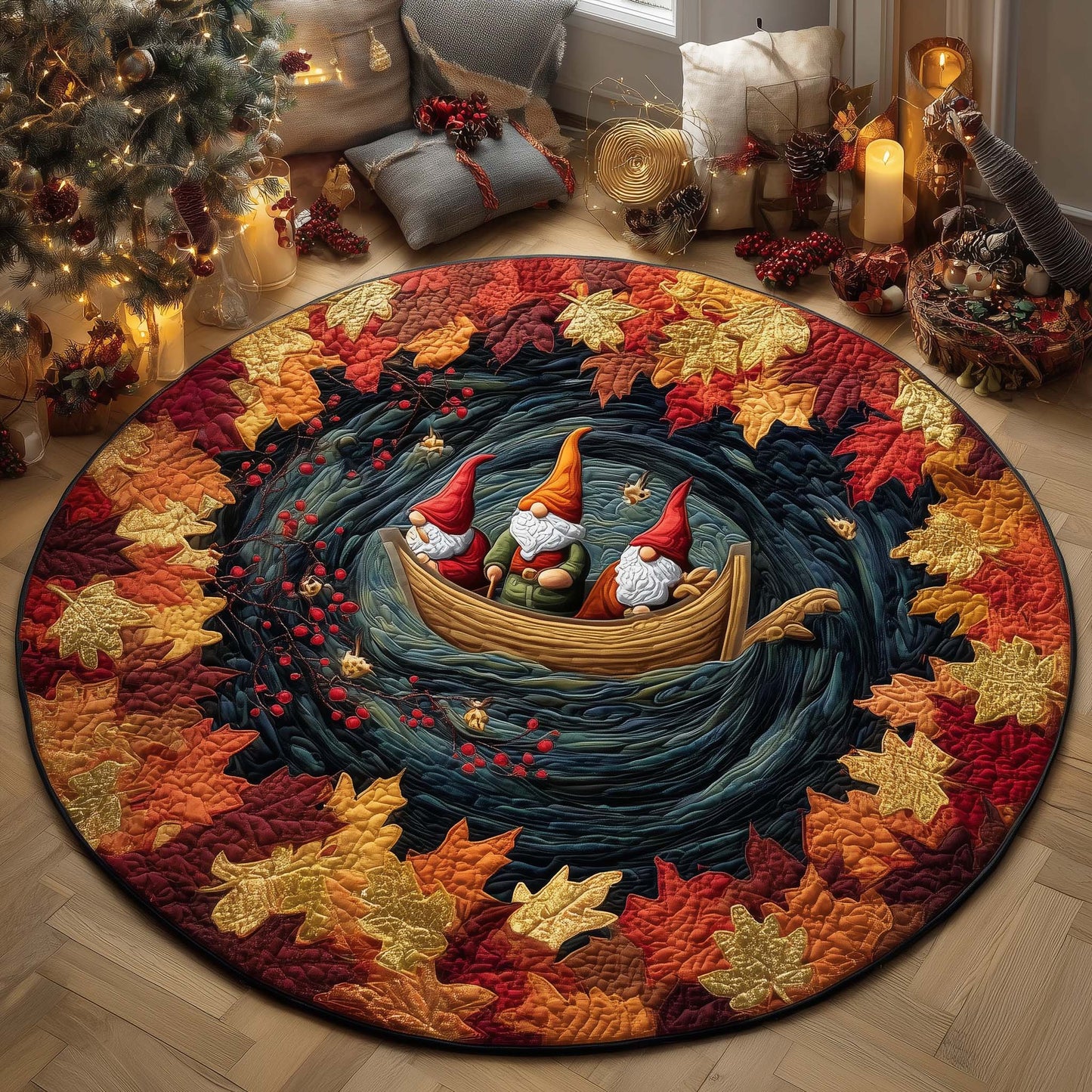 Surfing Santa Quilted Round Mat GFTOQM757