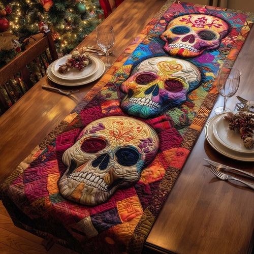 Colorful Skulls Quilted Table Runner GFTOQM759