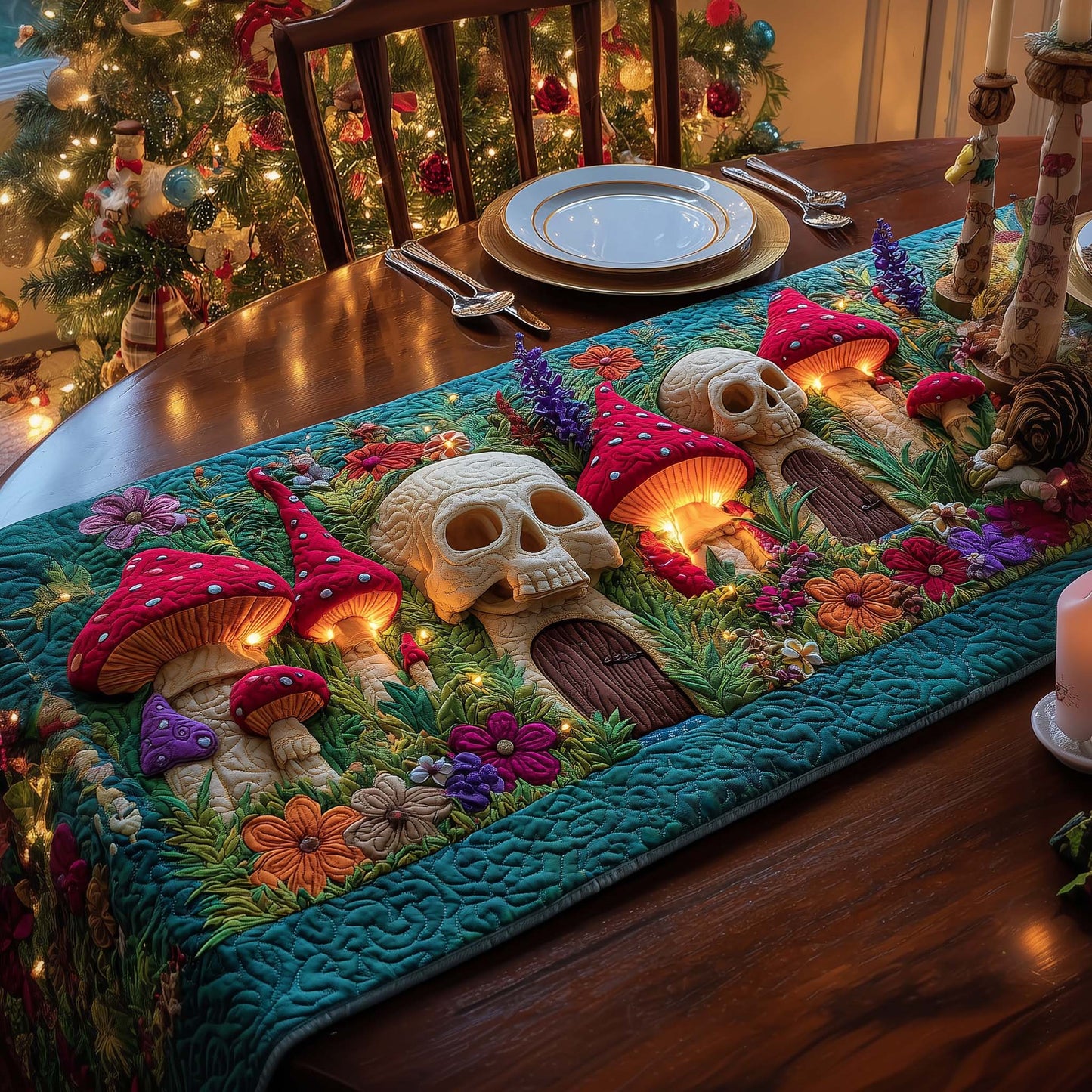 Skull Mushrooms Quilted Table Runner GFTOQM762