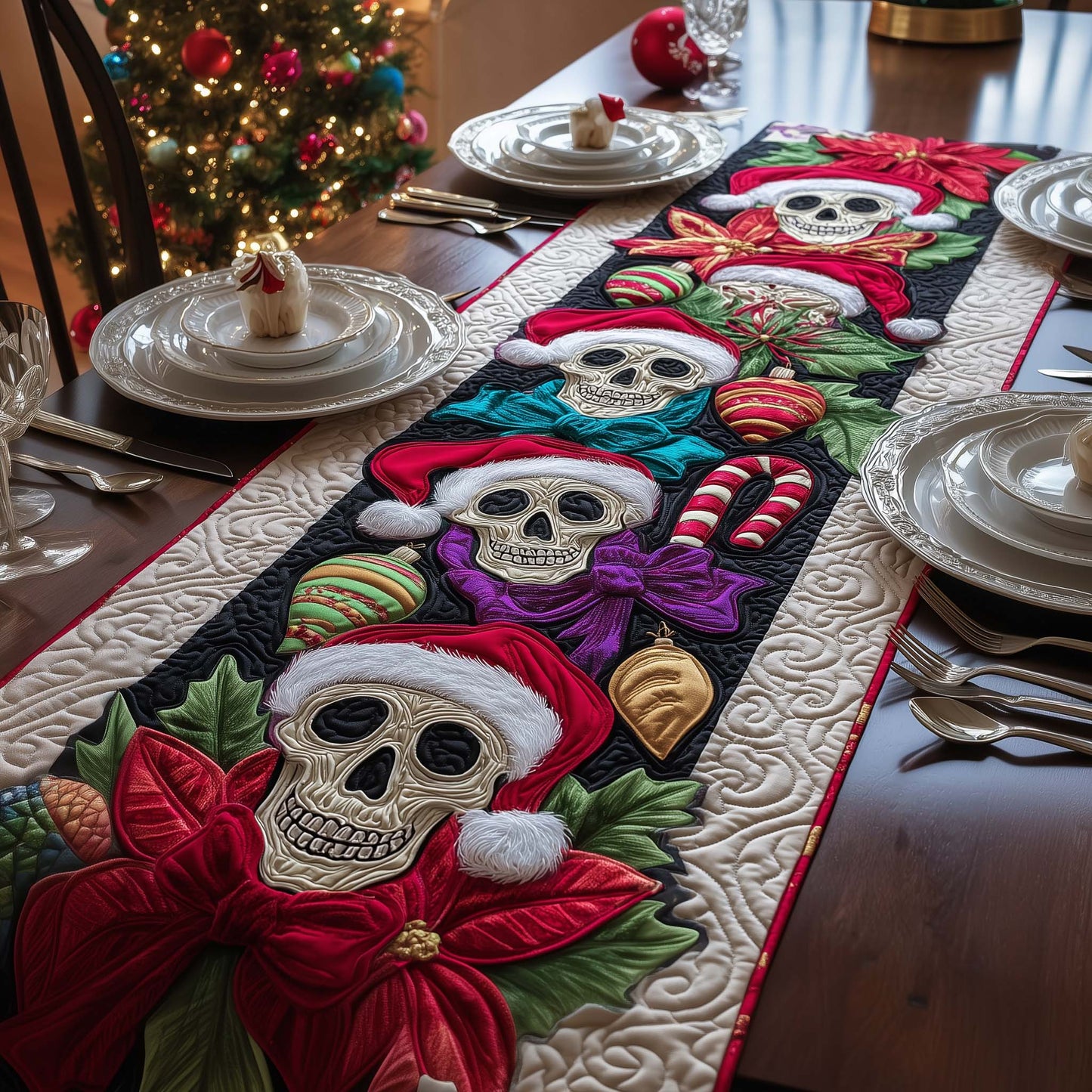 Santa Skulls Quilted Table Runner GFTOQM763