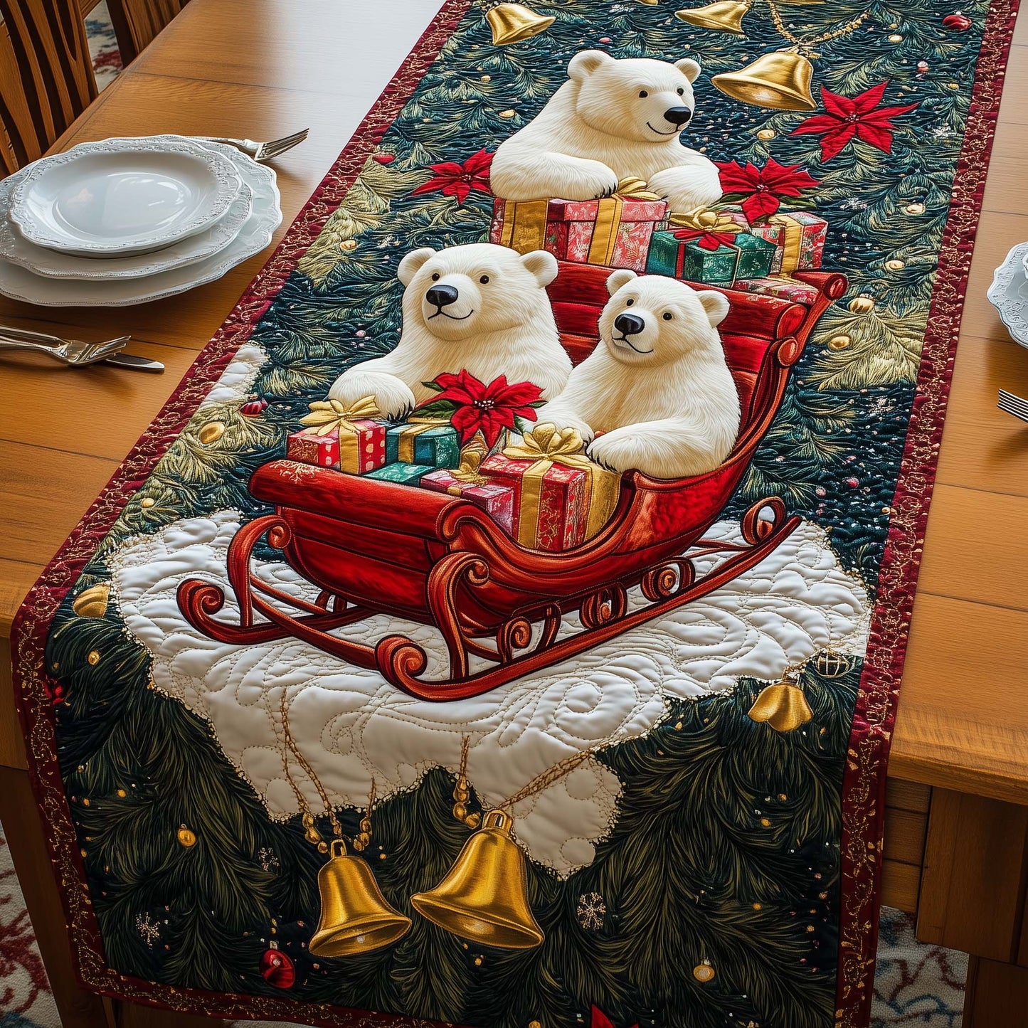 Sleigh Bears Quilted Table Runner GFTOQM767