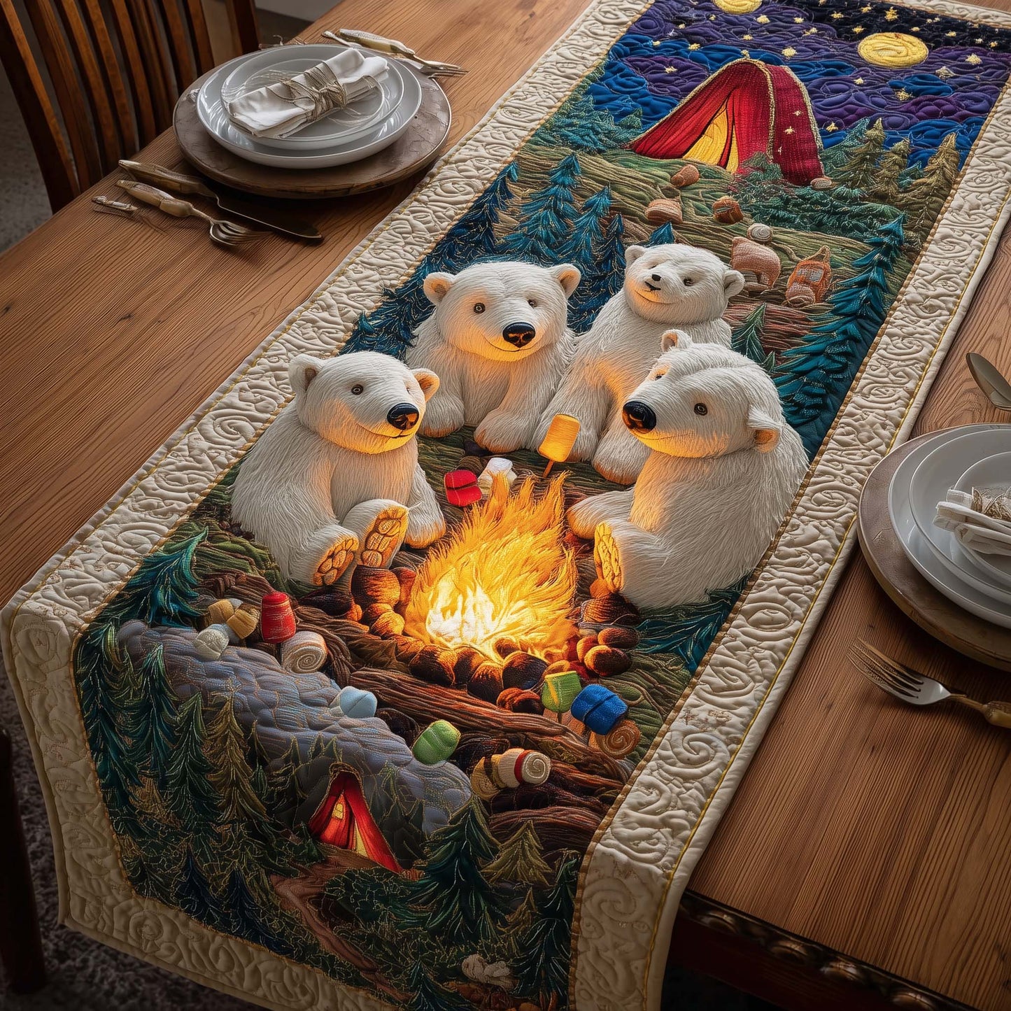 Campfire Bears Quilted Table Runner GFTOQM770