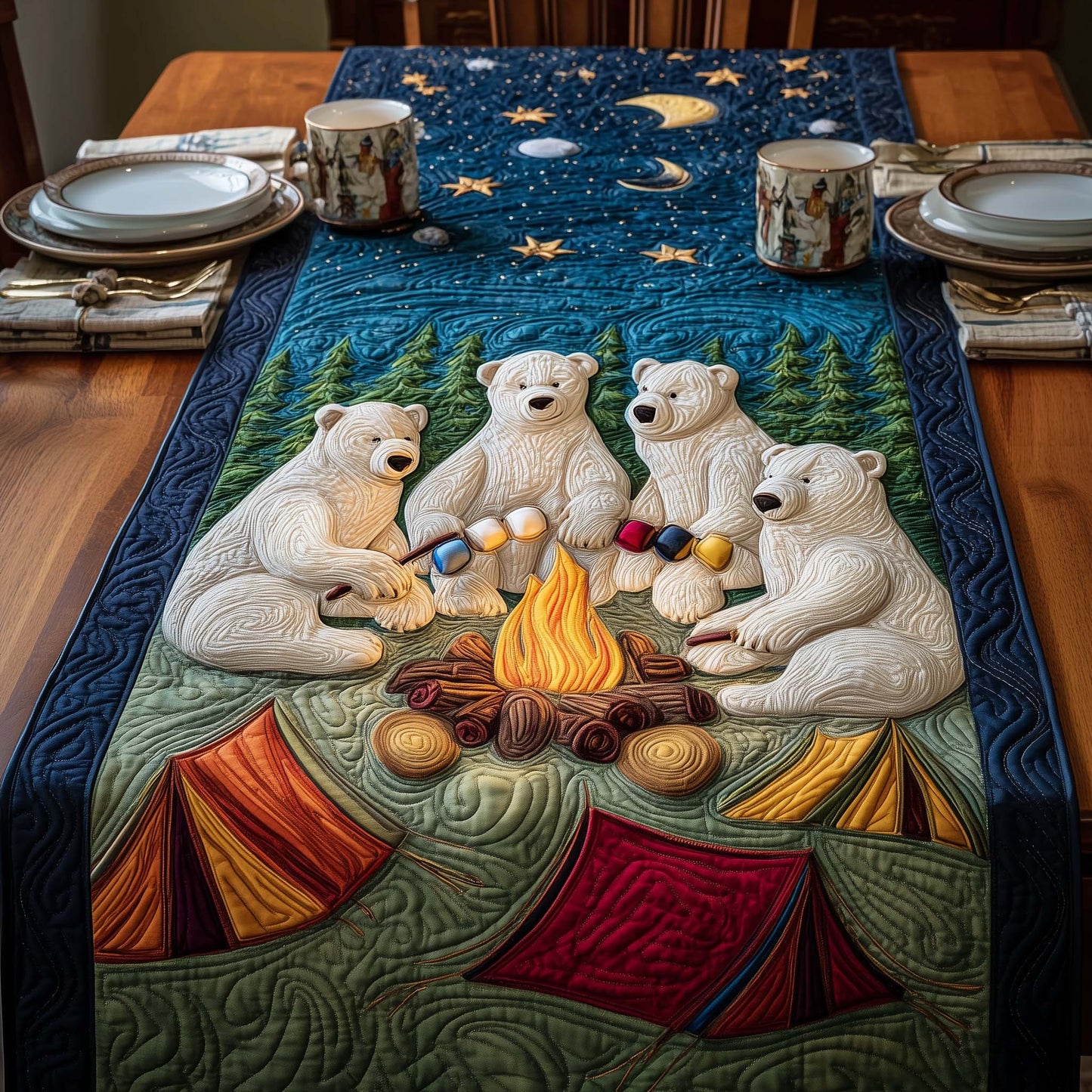 Campfire Bears Quilted Table Runner GFTOQM771