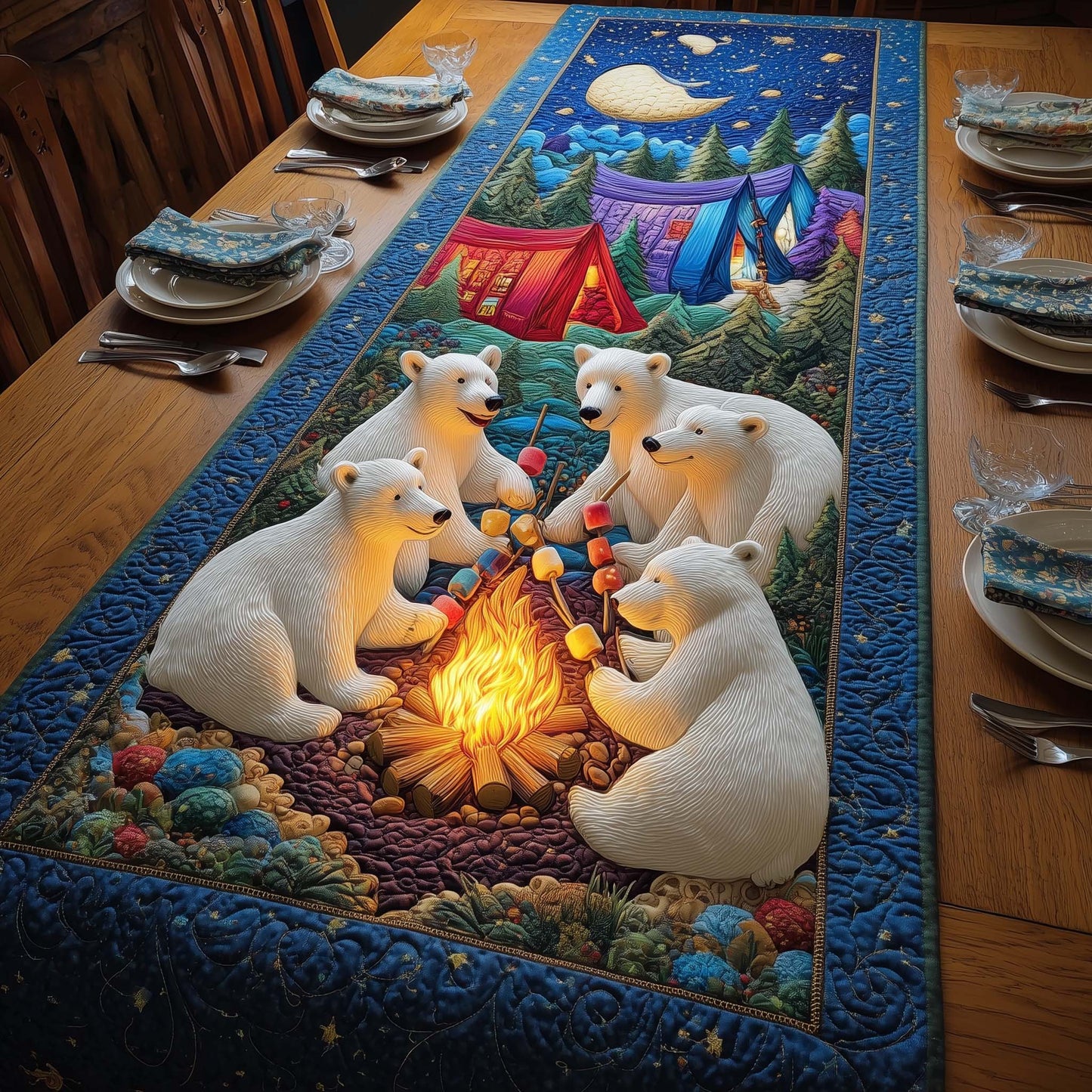 Campfire Bears Quilted Table Runner GFTOQM772