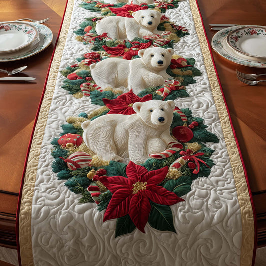 Poinsettia Bears Quilted Table Runner GFTOQM782