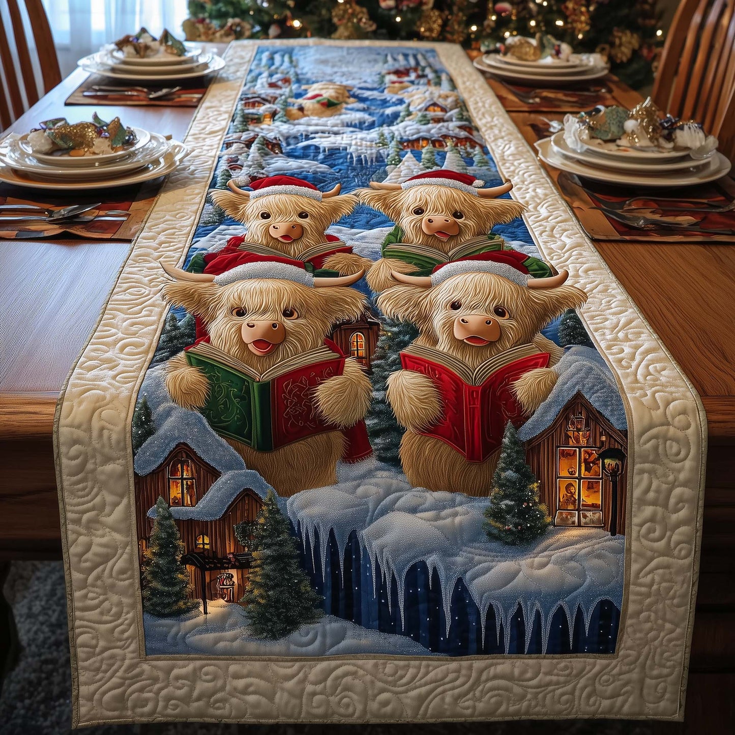 Caroling Cows Quilted Table Runner GFTOQM786