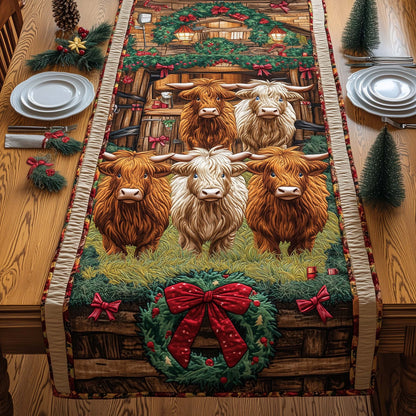 Wooden Stable Cows Quilted Table Runner GFTOQM789