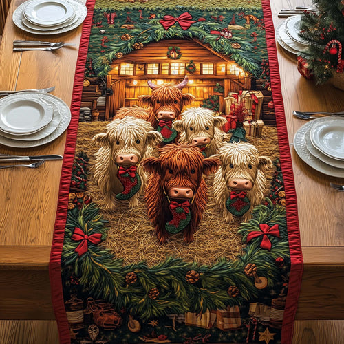 Wooden Stable Cows Quilted Table Runner GFTOQM790