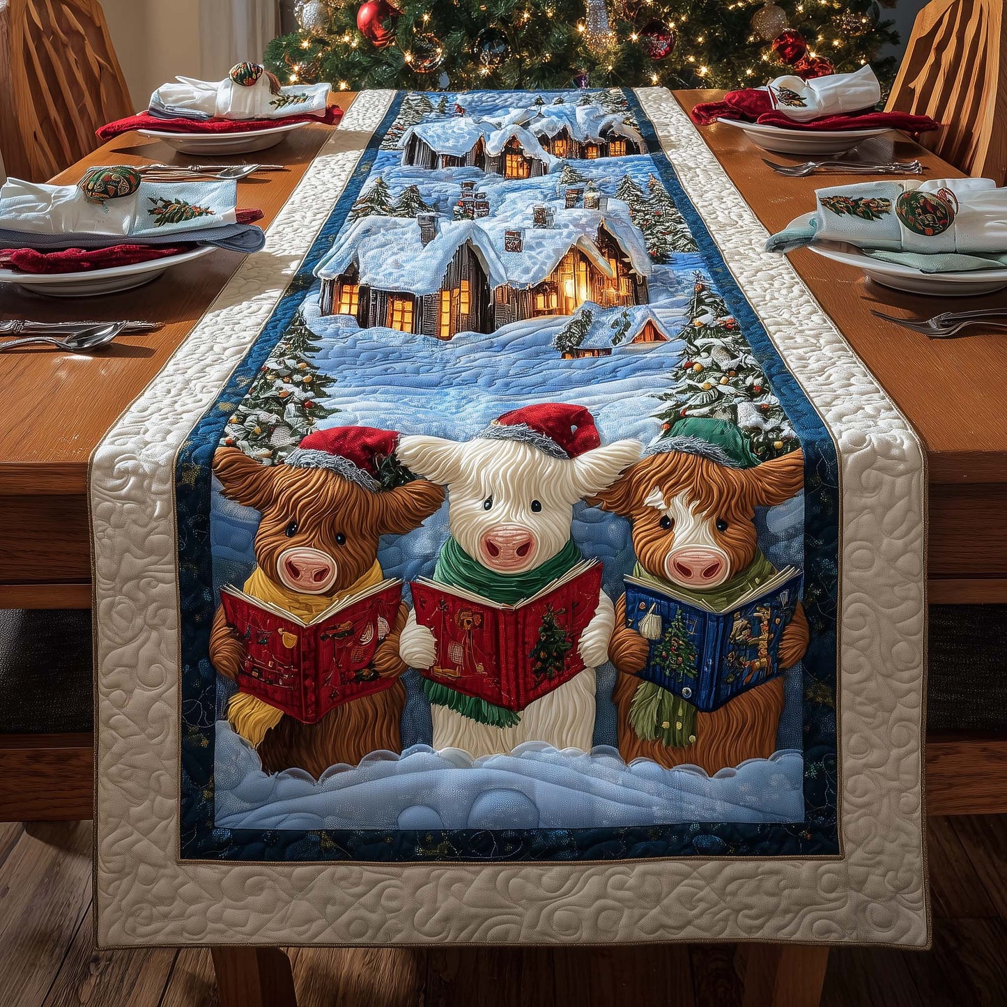 Caroling Cows Quilted Table Runner GFTOQM795