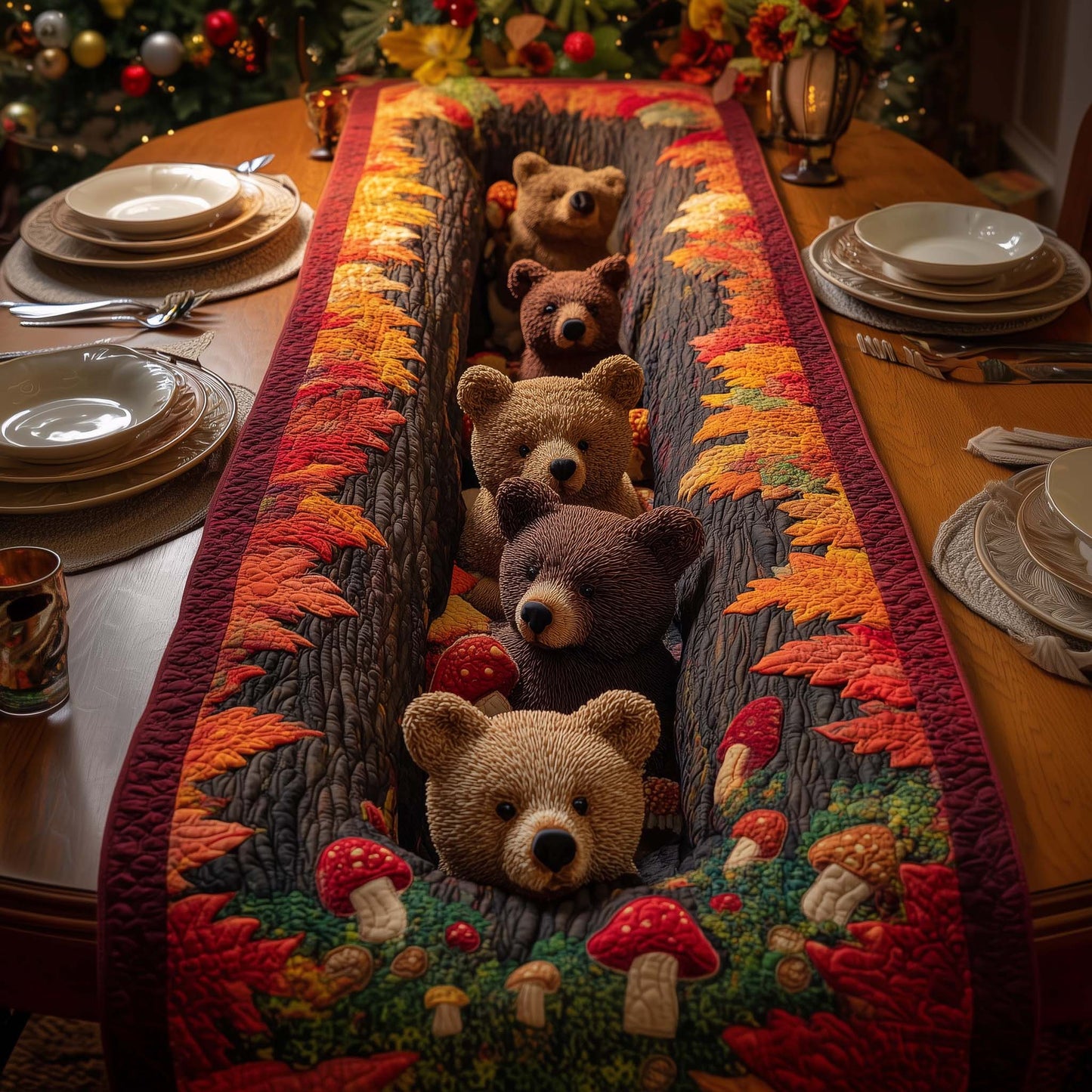 Leaves Bears Quilted Table Runner GFTOQM802