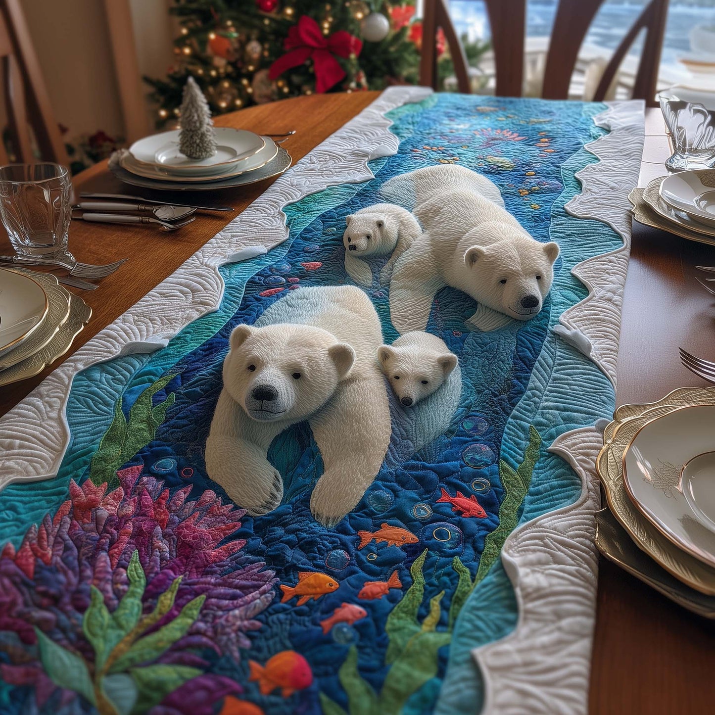 Relaxing Bears Quilted Table Runner GFTOQM803