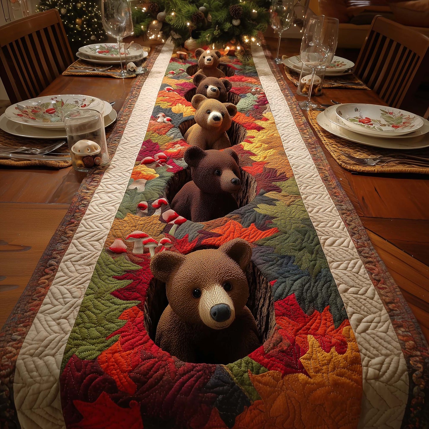 Leaves Bears Quilted Table Runner GFTOQM804
