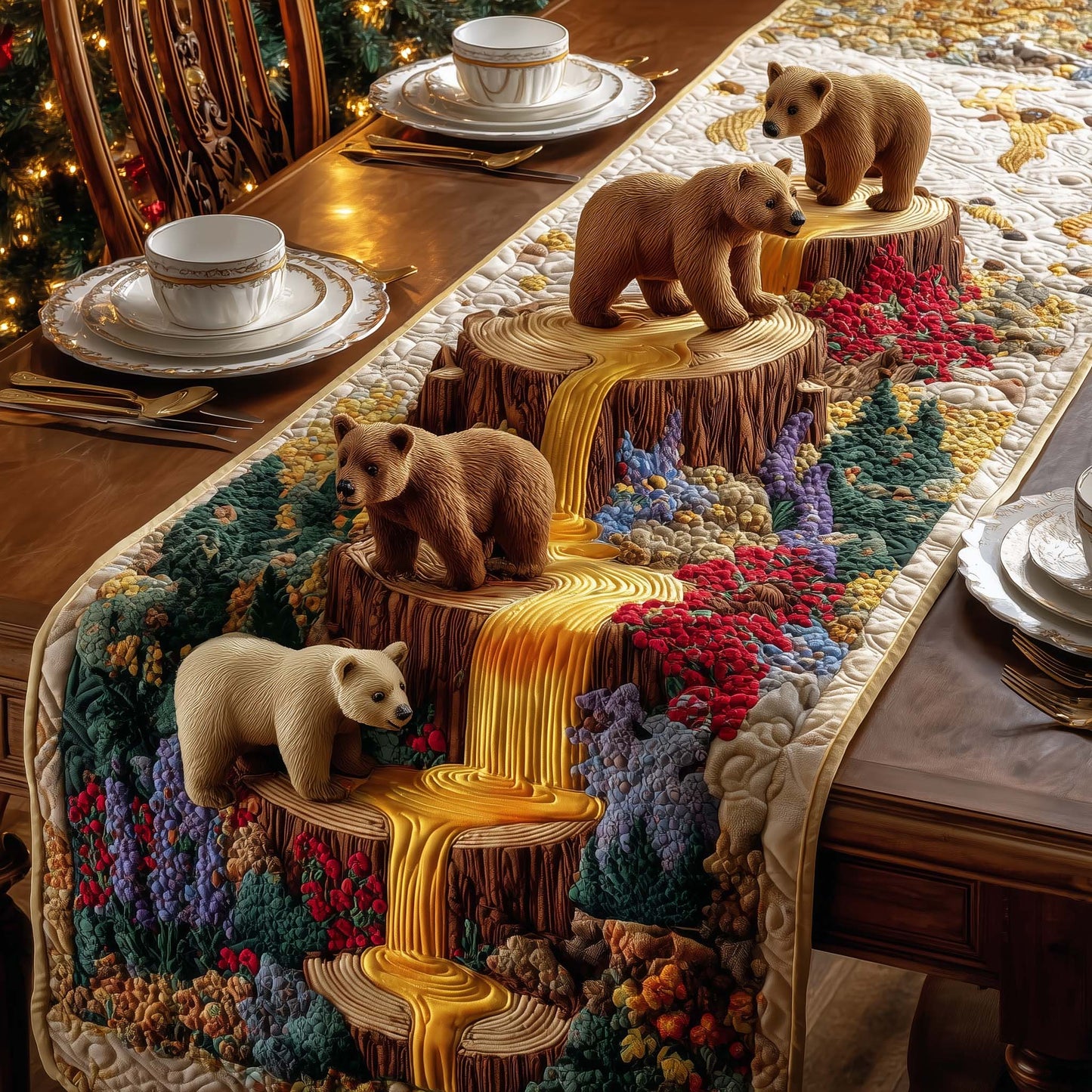 Honey Falls Bears Quilted Table Runner GFTOQM807