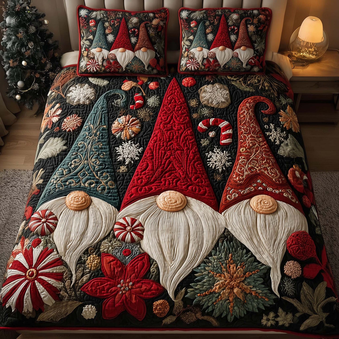 Trio Gnomes 3-Piece Quilted Bedding Set GFTOQM808