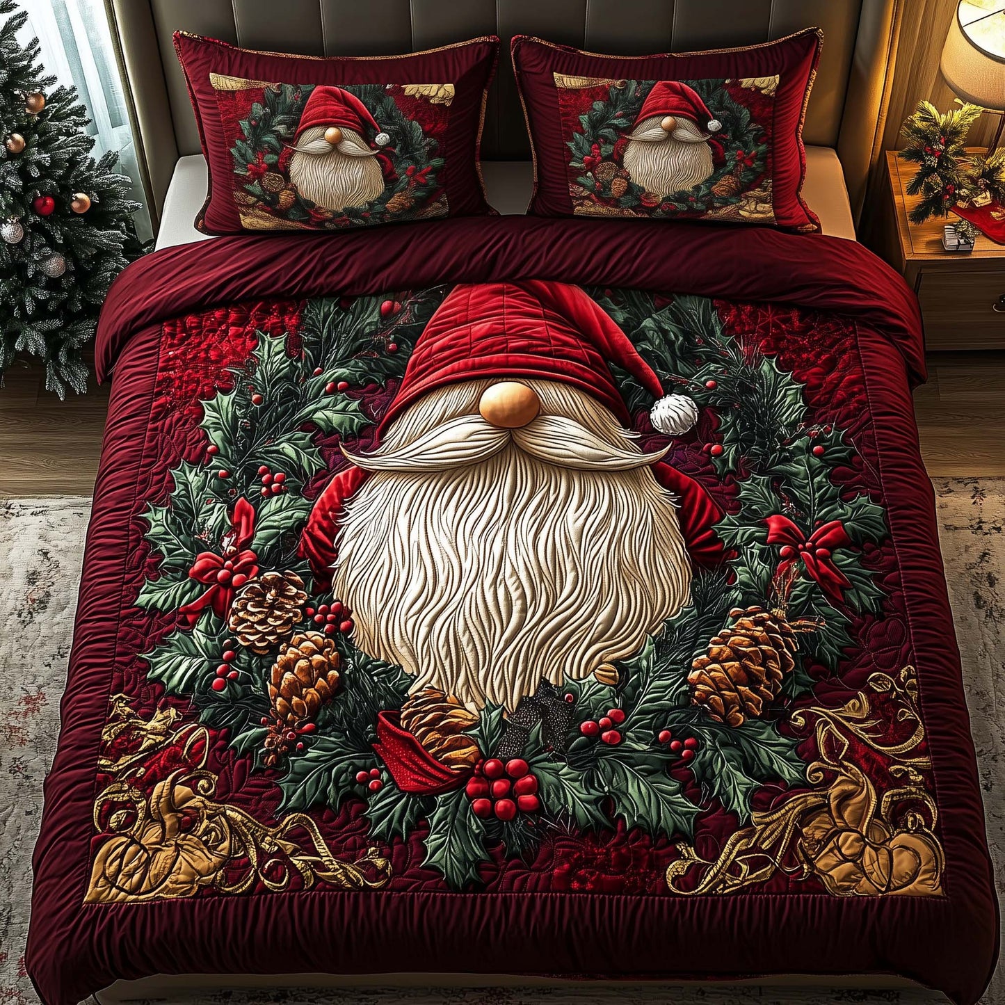 Pine Gnome 3-Piece Quilted Bedding Set GFTOQM809