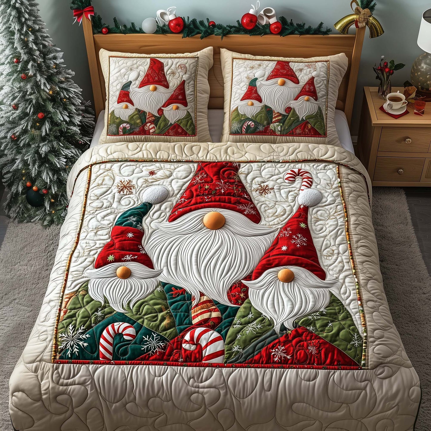 Candy Gnomes 3-Piece Quilted Bedding Set GFTOQM810