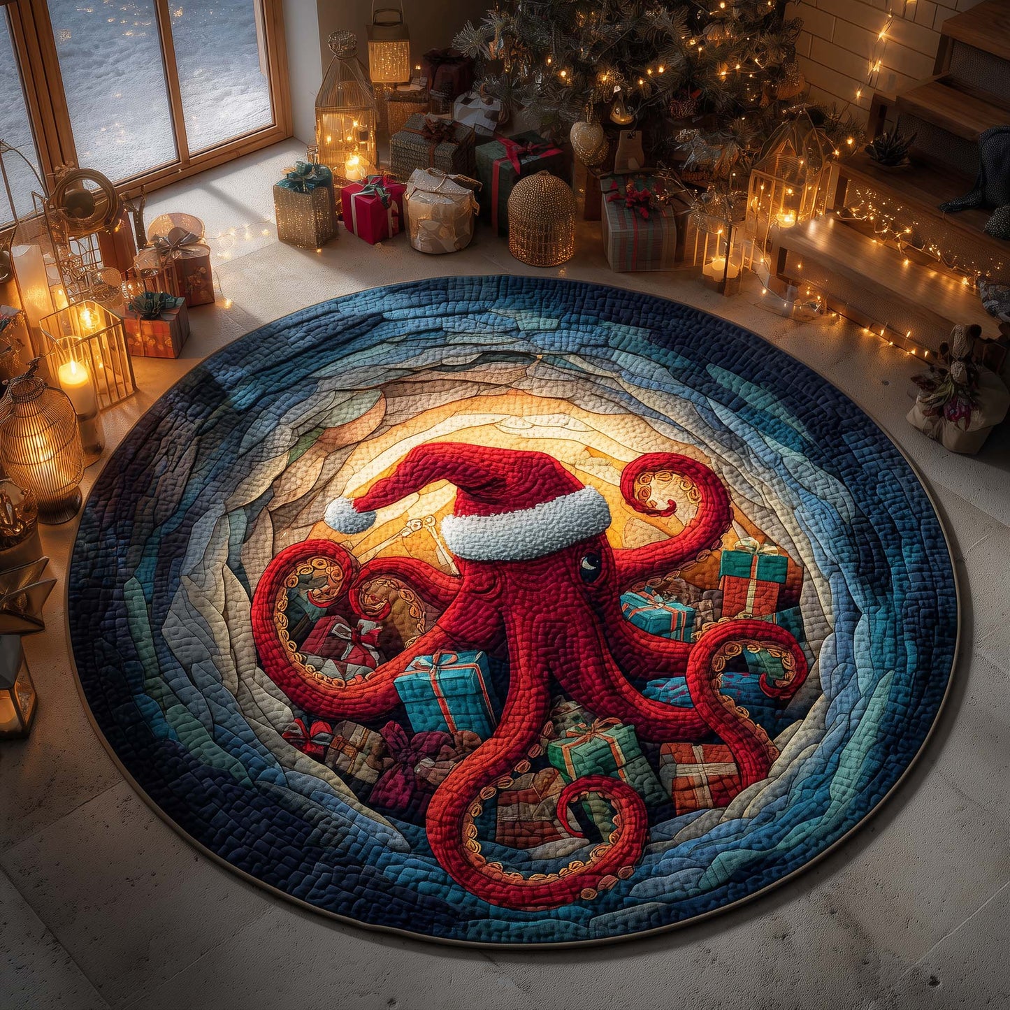 Santa Octopus Quilted Round Mat GFTOQM830