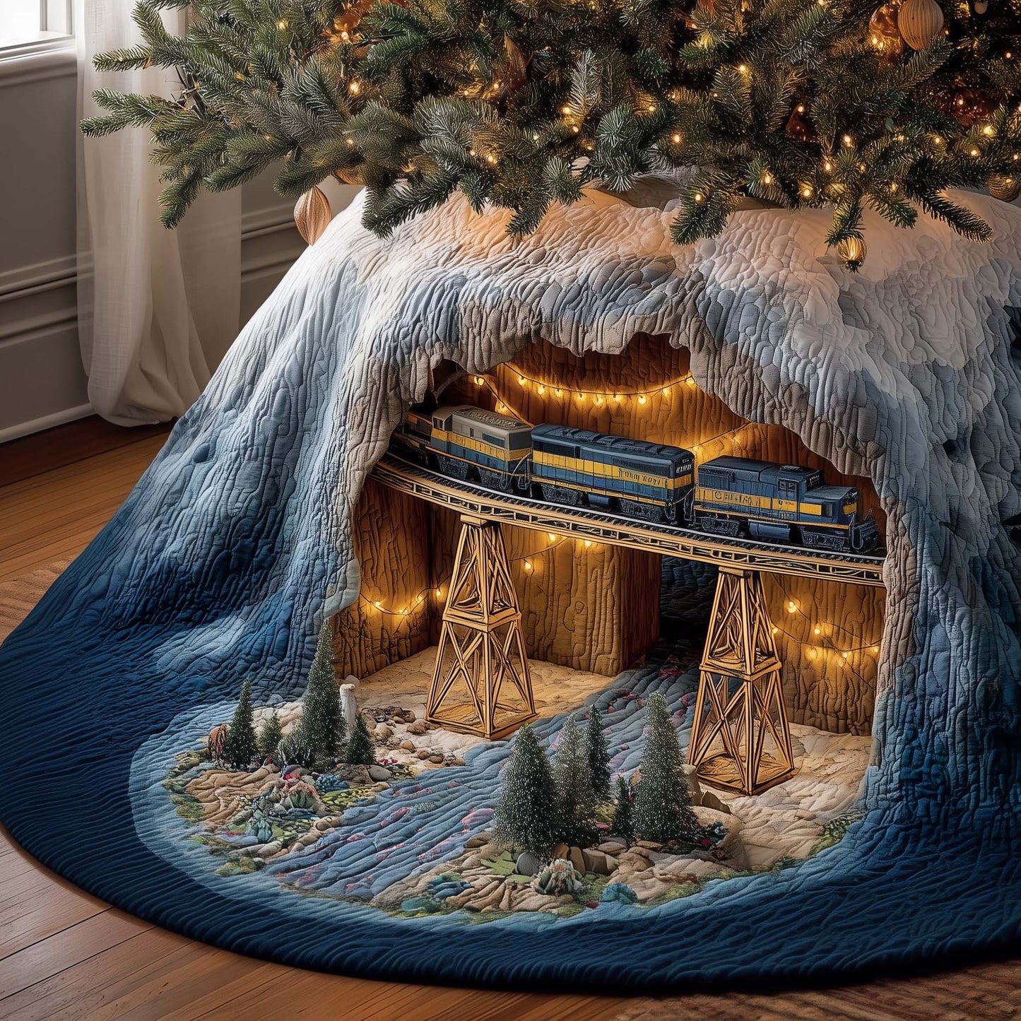 Tunnel Train Quilted Tree Skirt GFTOQM850