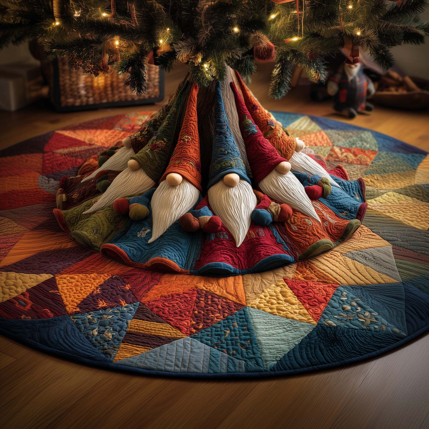 Spiral Gnomes Quilted Tree Skirt GFTOQM863