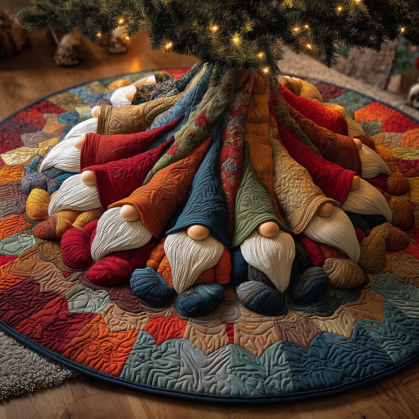 Spiral Gnomes Quilted Tree Skirt GFTOQM864