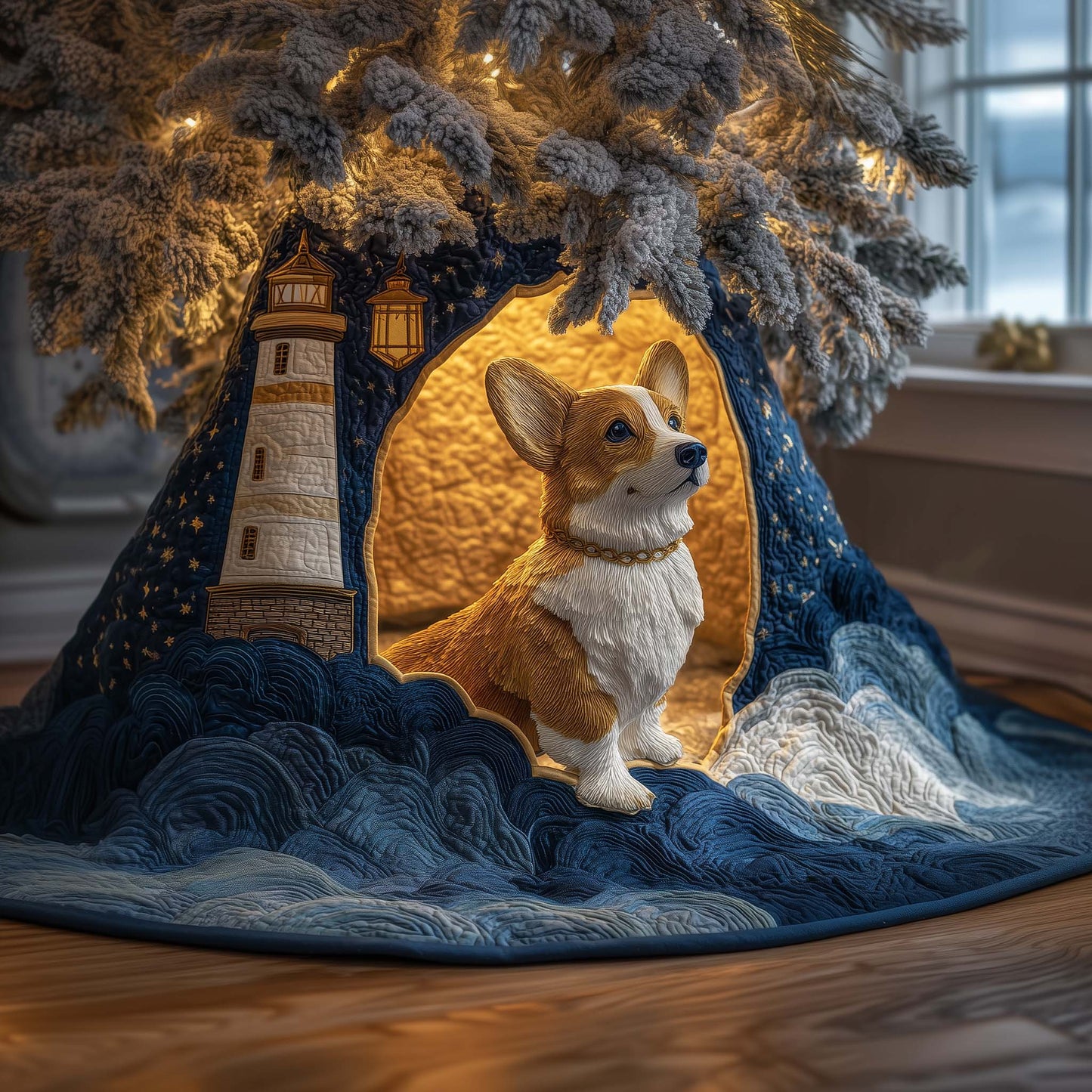 Lighthouse Corgi Quilted Tree Skirt GFTOQM869