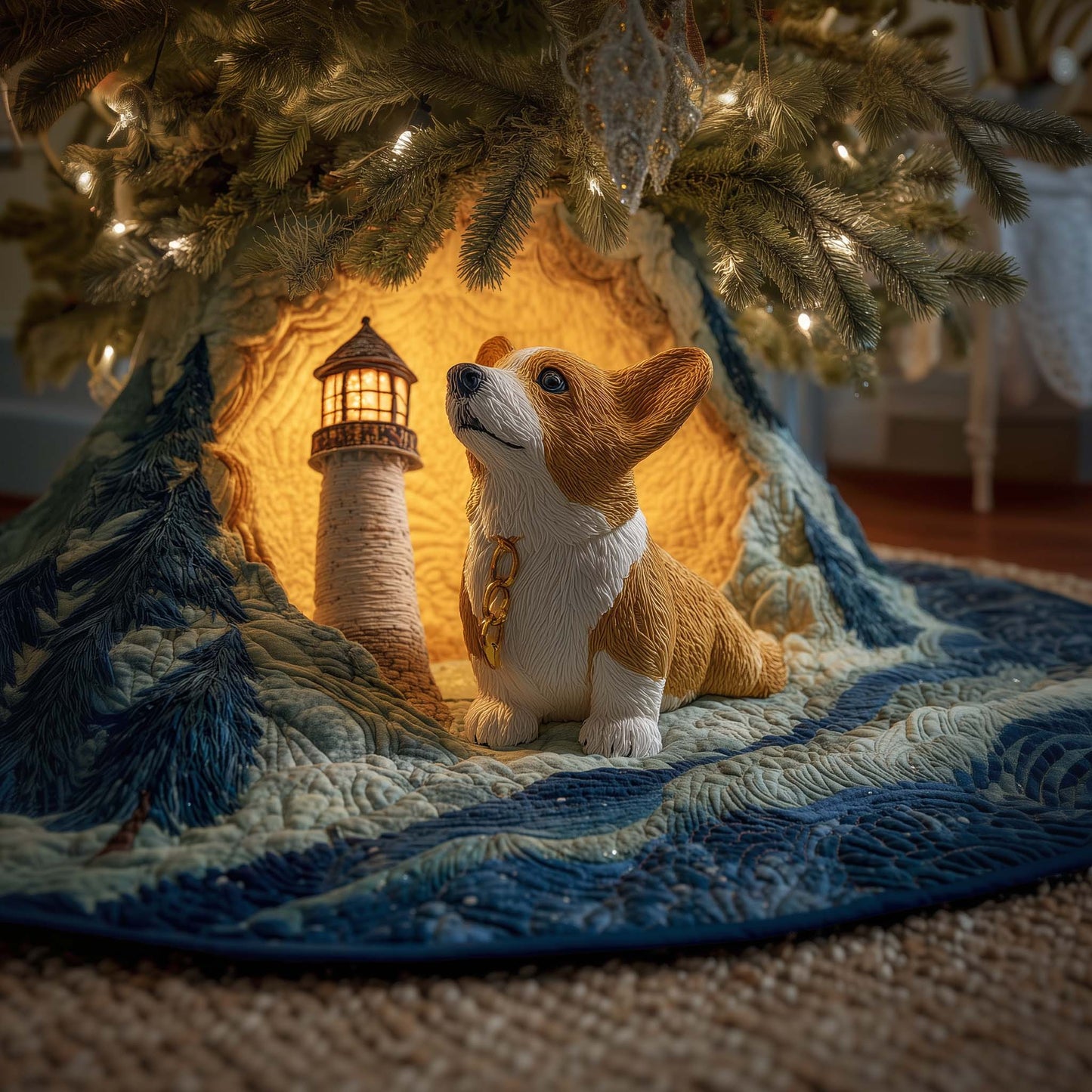 Lighthouse Corgi Quilted Tree Skirt GFTOQM872