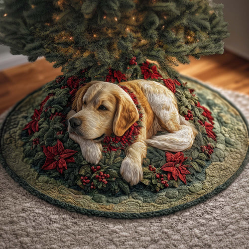 Poinsettia Golden Quilted Tree Skirt GFTOQM876