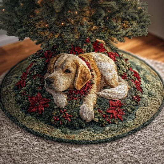 Poinsettia Golden Quilted Tree Skirt GFTOQM876