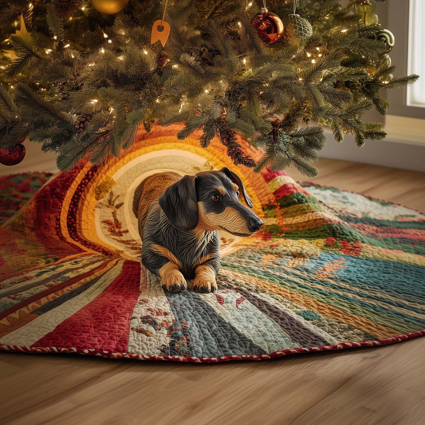 Rainbow Tunnel Dachshund Quilted Tree Skirt GFTOQM887
