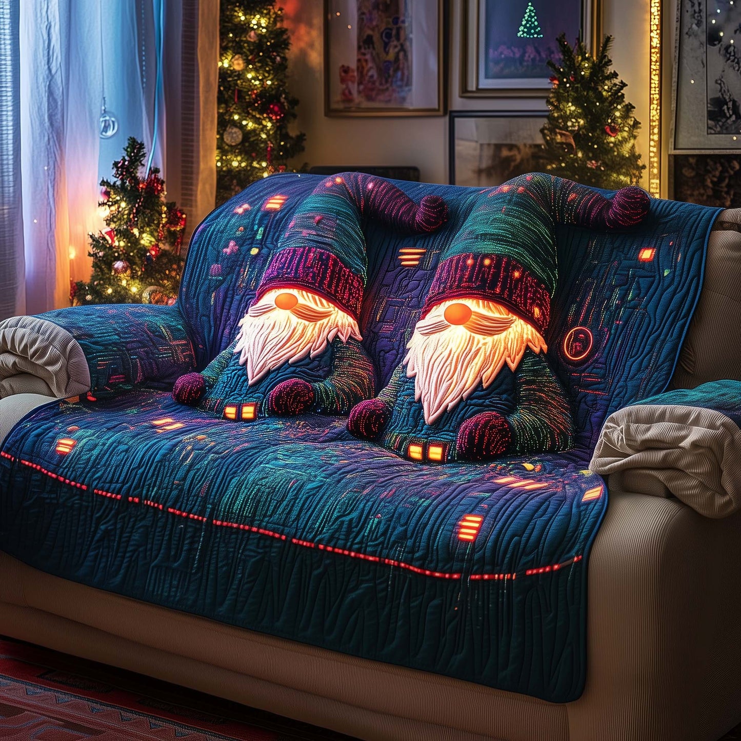 Cyber Gnomes Quilted Sofa Cover GFTOQM908