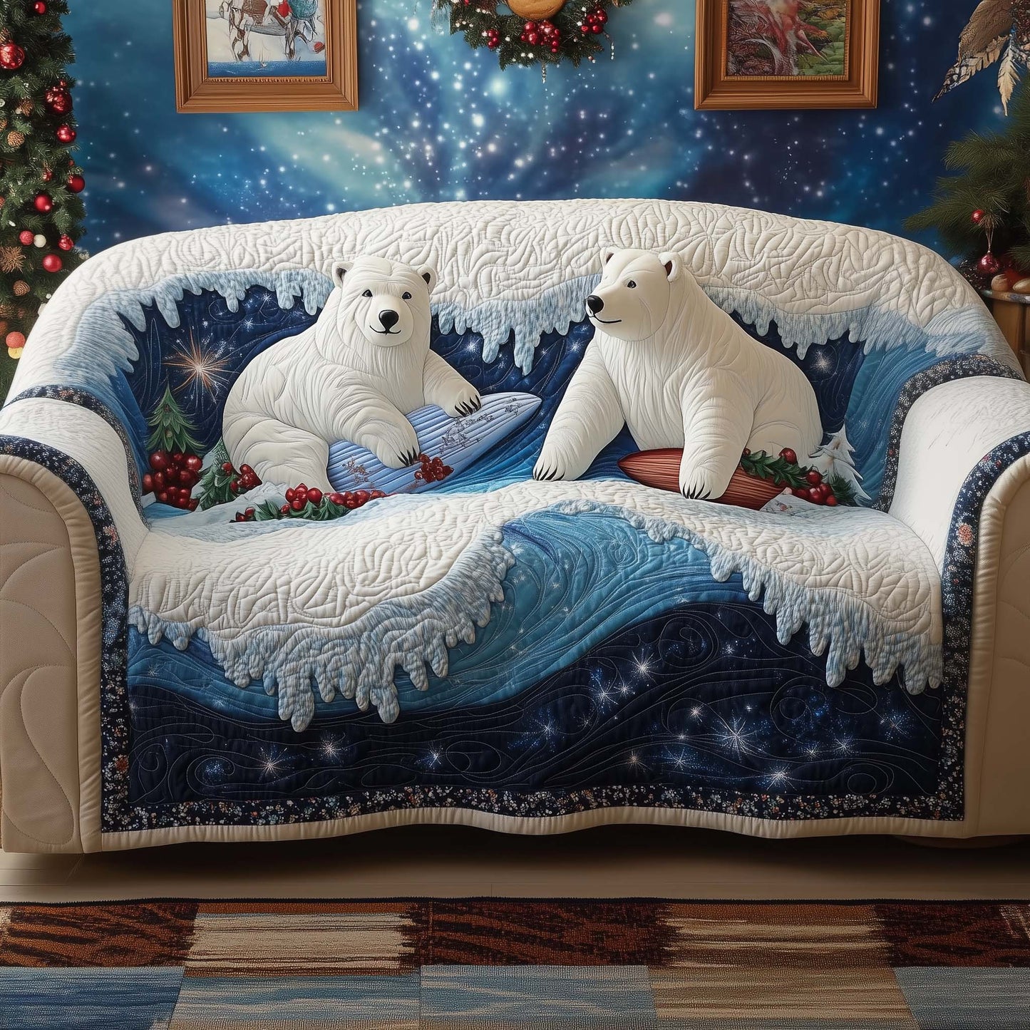 Surfing Bears Quilted Sofa Cover GFTOQM915