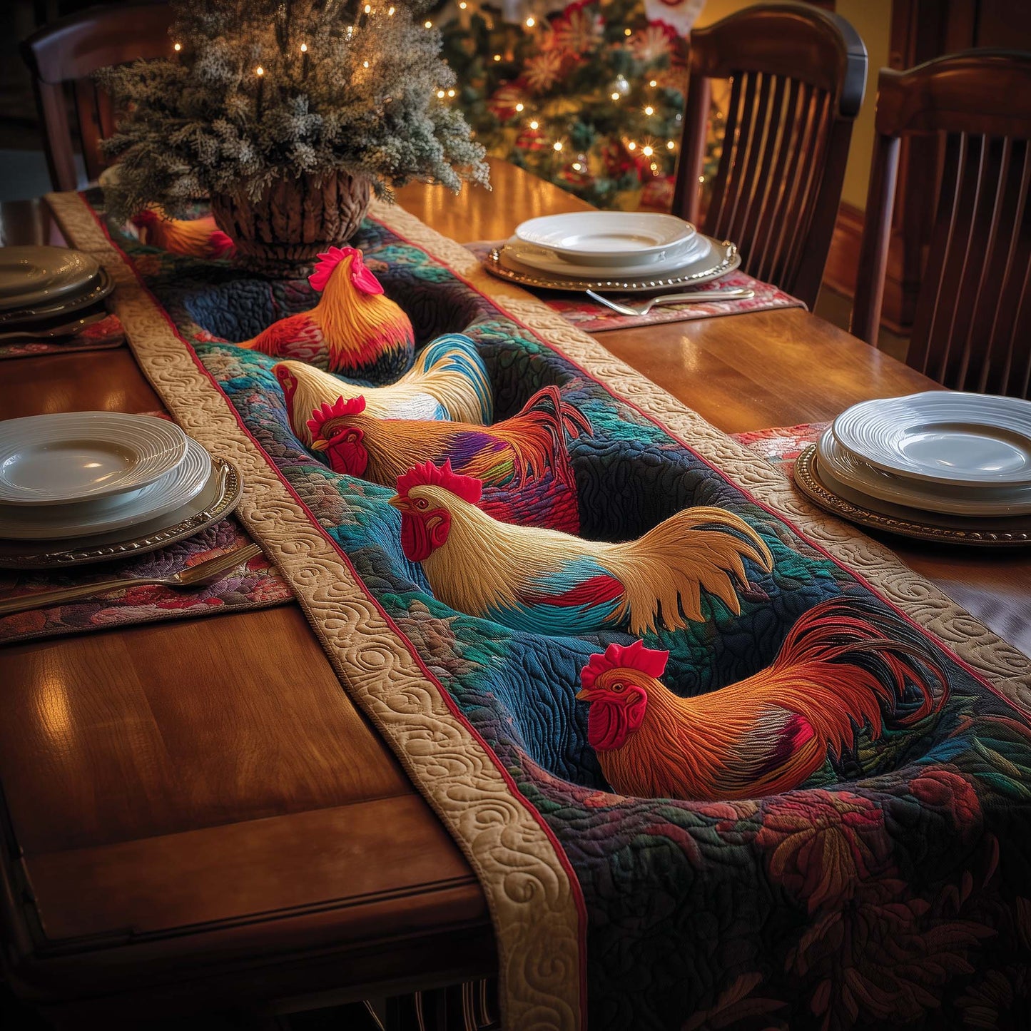 Rainbow Rooster Quilted Table Runner GFTOQM923