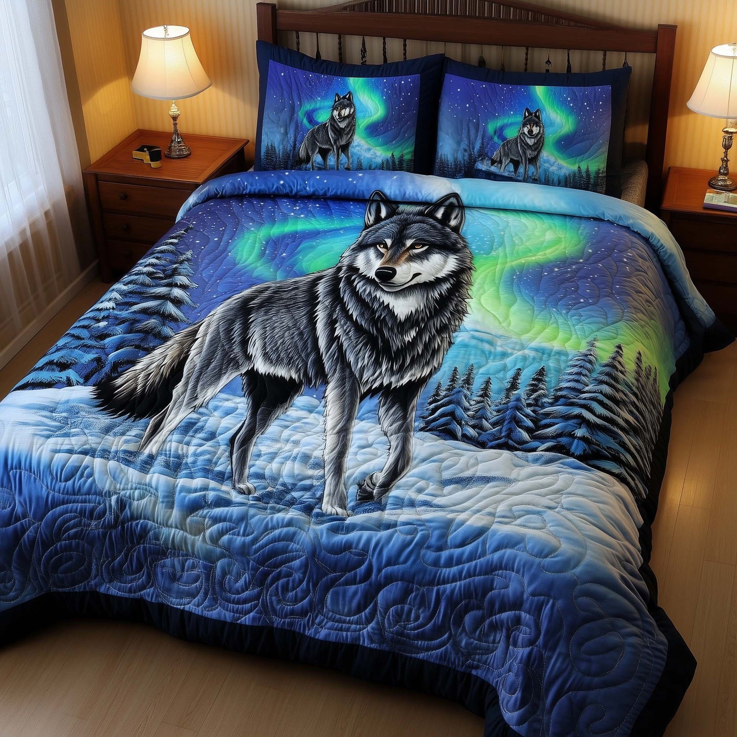 Aurora Wolf 3-Piece Quilted Bedding Set GFTOQM947