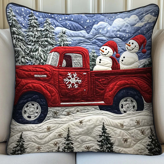 Snowman Red Truck Quilted Pillow Case GFTOQM990