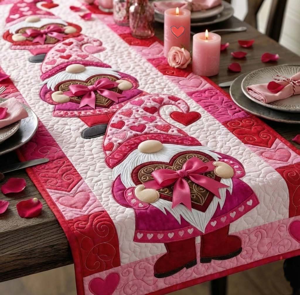 Sweetheart Gnomeville Quilted Table Runner GFTOTG2427
