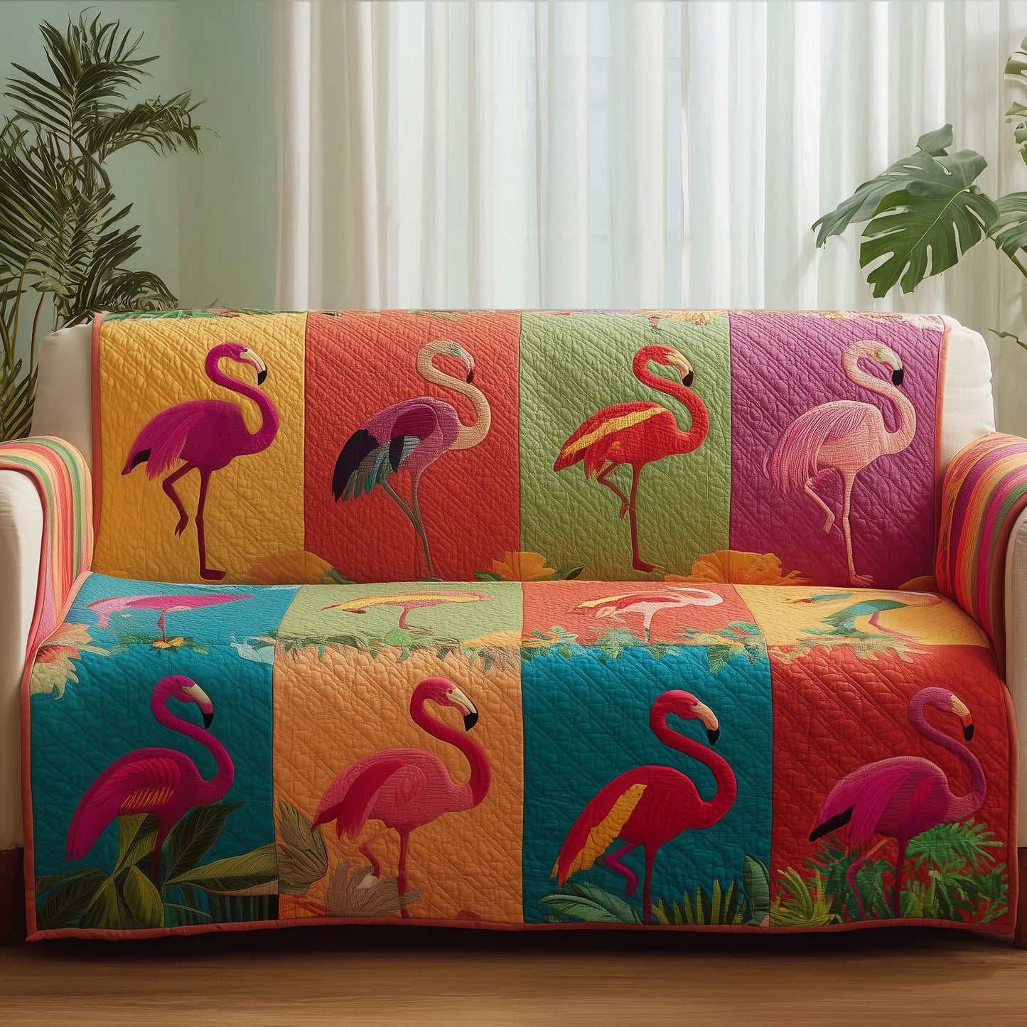 Flamingo Lagoon Quilted Sofa Cover GFTOTG2521