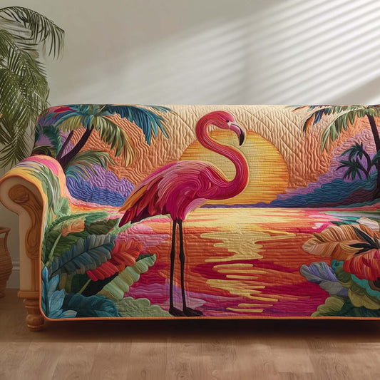 Flamingo Lagoon Quilted Sofa Cover GFTOTG2523