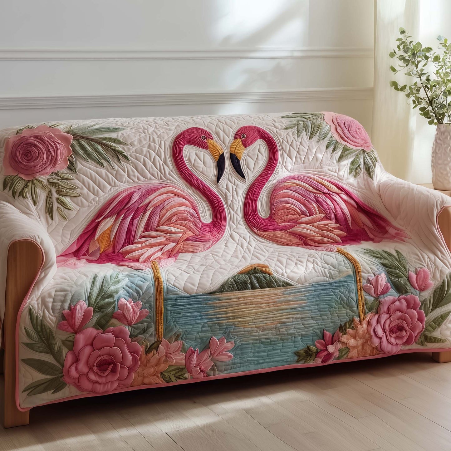 Flamingo Lagoon Quilted Sofa Cover GFTOTG2525