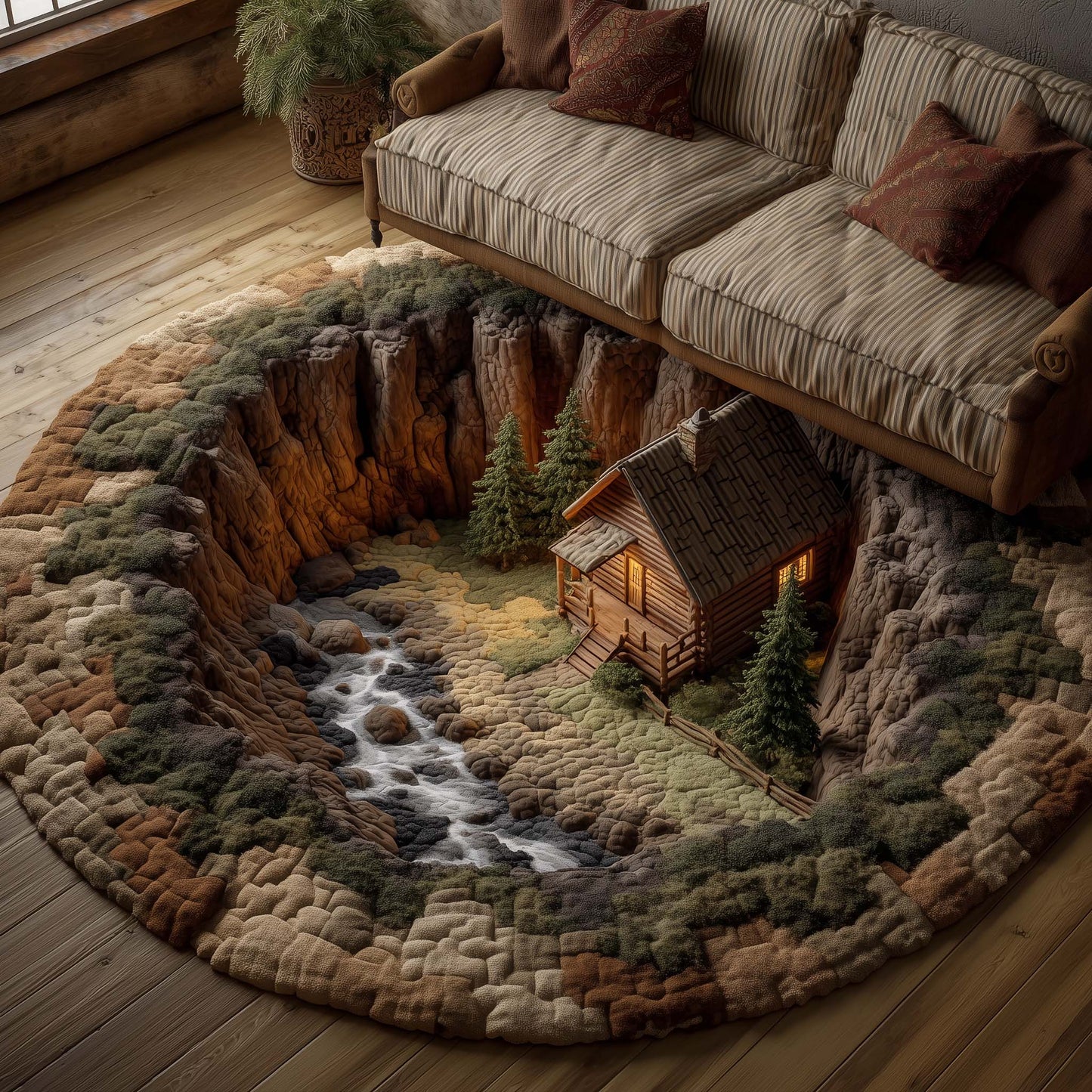 Log Cabin Quilted Round Mat GFTOTG2573