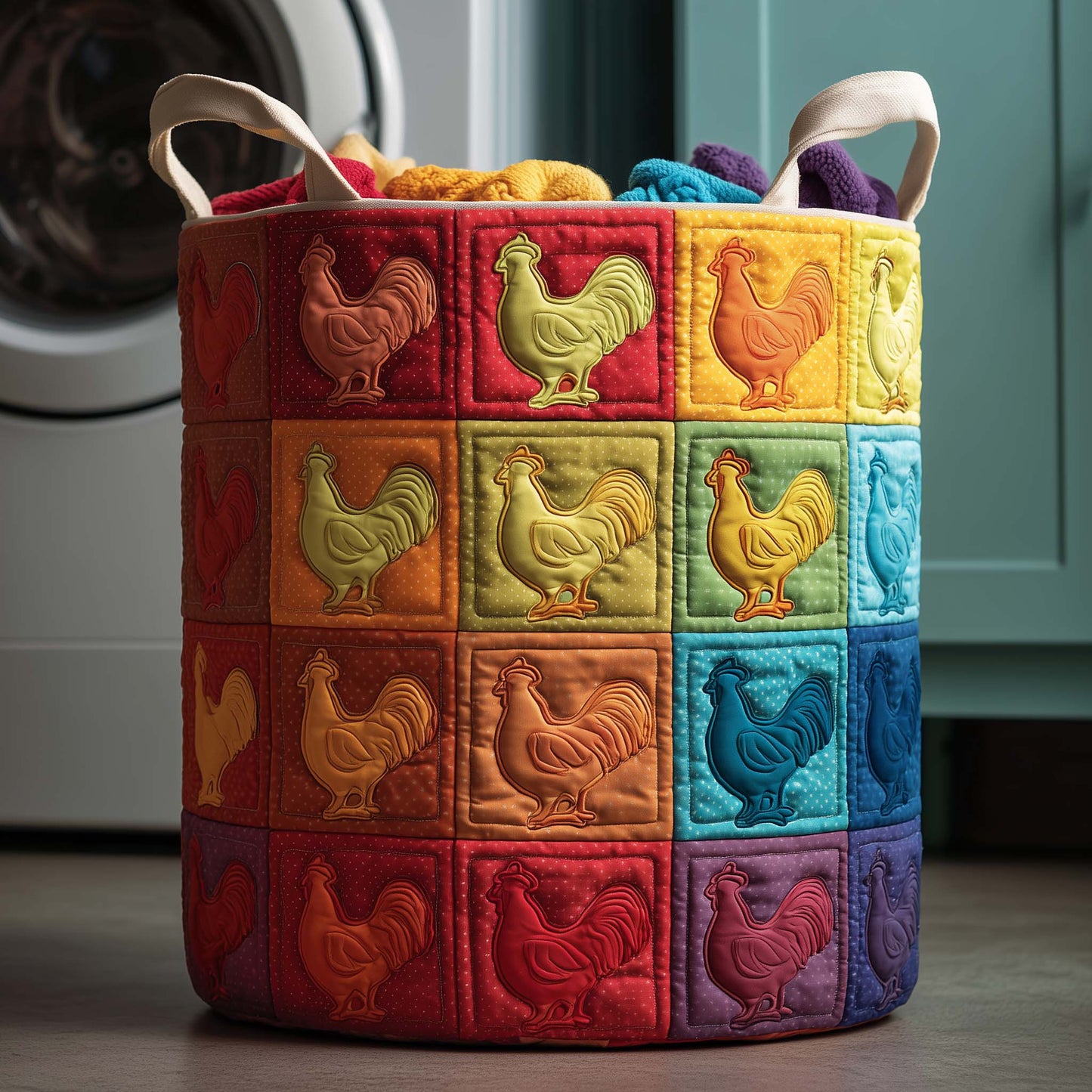 Chicken Patchwork Quilted Laundry Basket GFTOTG2685