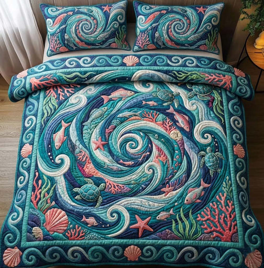 Ocean Swirl 3-Piece Quilted Bedding Set GFTOTG2907