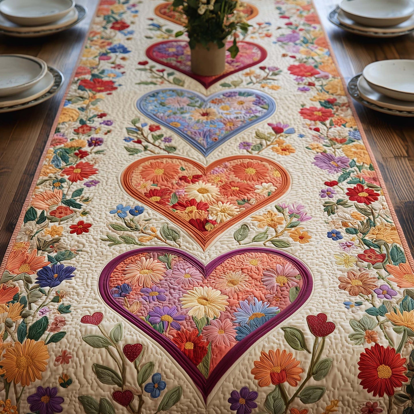 Floral Heart Quilted Table Runner GFTOTG2934